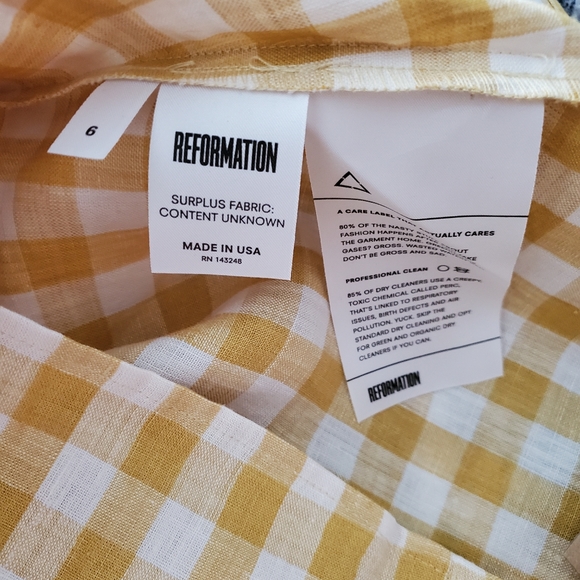 NWT Reformation Audrey Yellow Mini Linen Dress - Picture 6 of 6